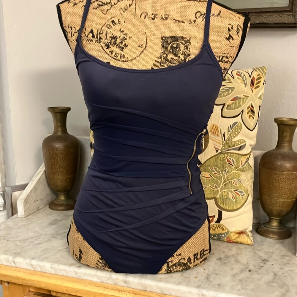 Ivanka Trump Navy Blue Ruched Swimsuit